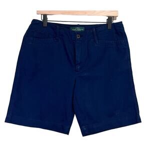 LRL Ralph Lauren Shorts Womens Navy Blue Bermuda Mid-Rise Flat Front Zip Sz 6
